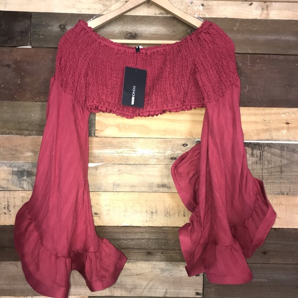 Fashion Nova Ruffle Bell Sleeve Crop Top Blouse - Picture 4 of 8